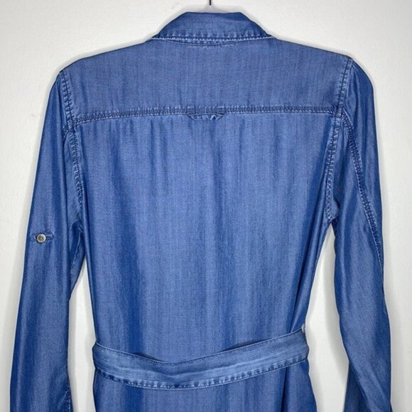 Velvet Heart Size S Anita Tencel Blue Chambray Button Down Casual Shirt Dress - Picture 9 of 12